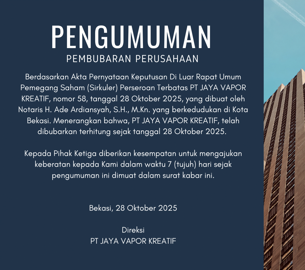PENGUMUMAN PERUSAHAAN
