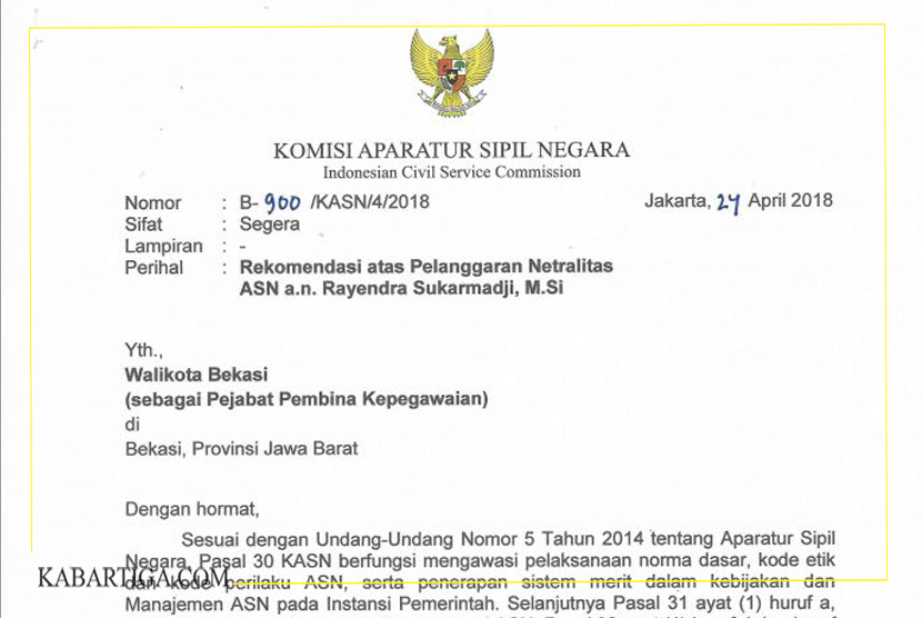 PJ Wali Kota Bekasi Akui Belum Terima Surat Rekomendasi KASN